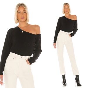 Revolve Black One Shoulder Cropped Sweater